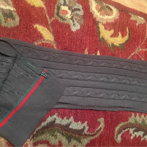 Gucci Charcoal Wool Scarf with Red and Green Stripes - Picture 2 of 4